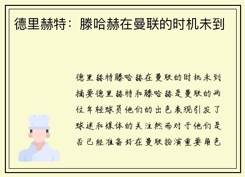 德里赫特：滕哈赫在曼联的时机未到